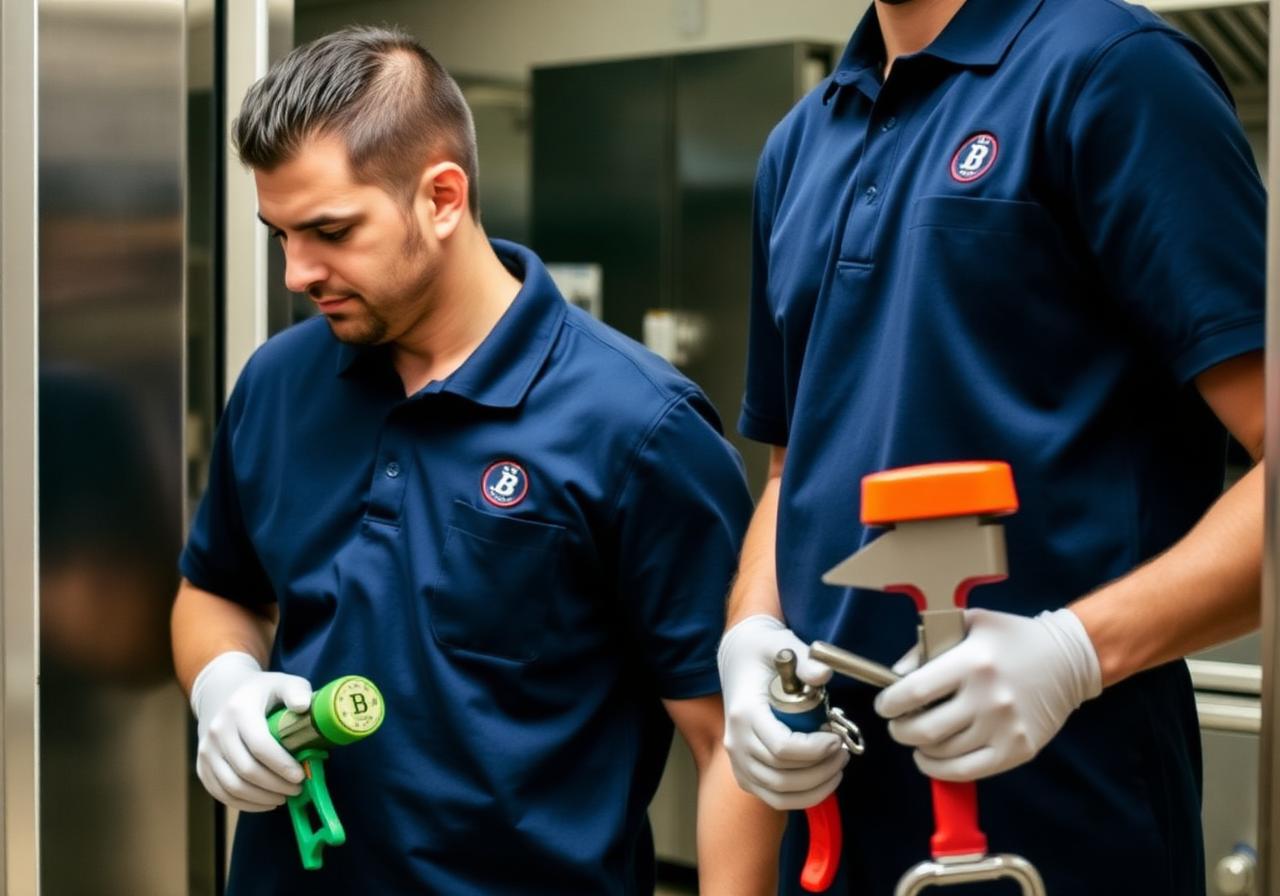 Bryan's technicians in branded shirts on a job