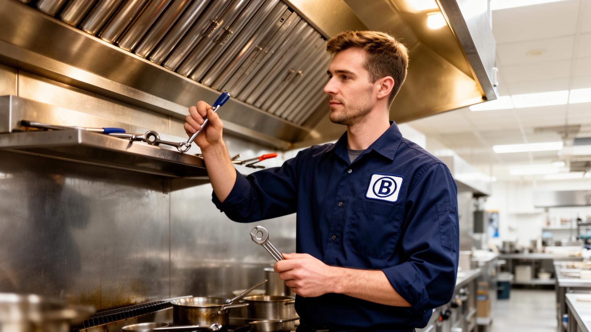 Bryan's Hood Repair technician servicing a commercial kitchen hood